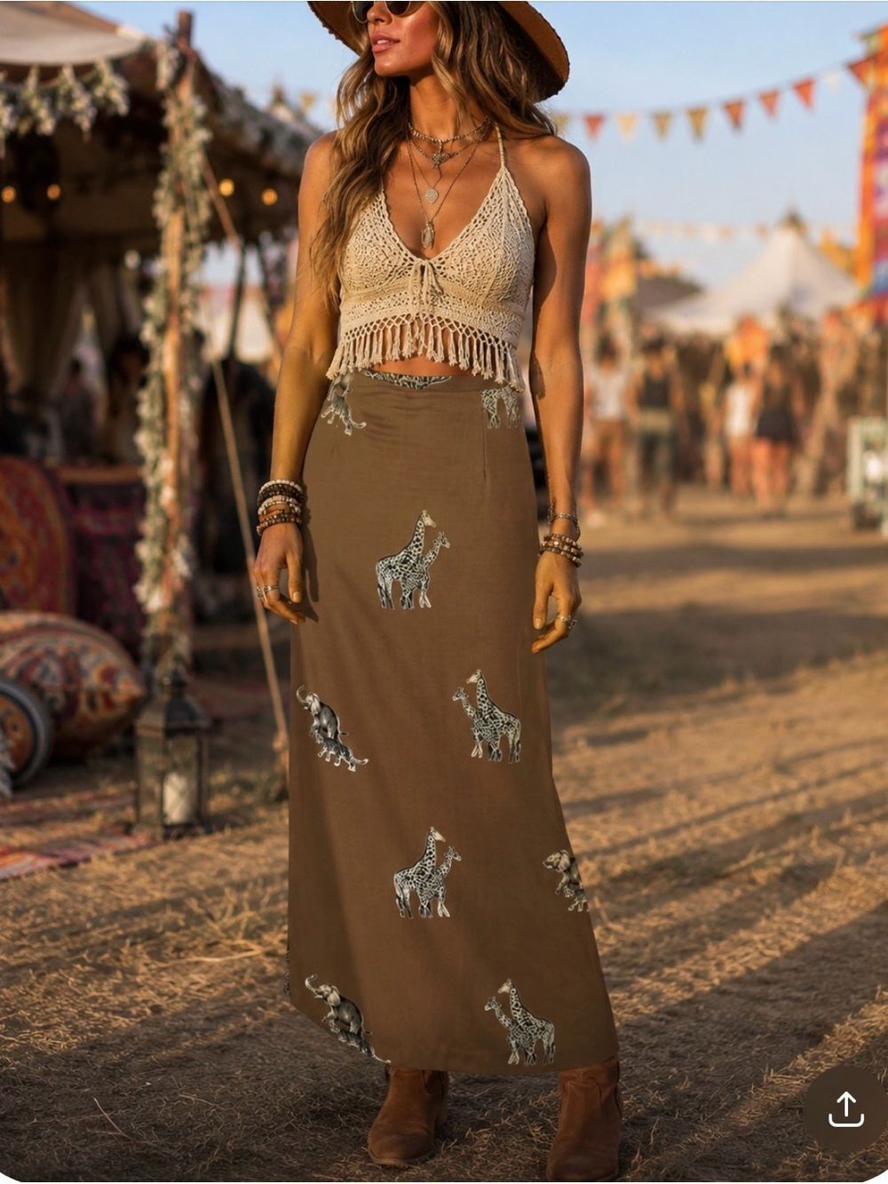 VINTAGE 90's Y2K Boho Bohemian Animal Print Maxi Skirt